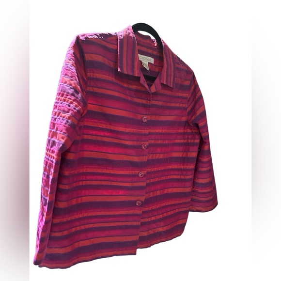 Citron Women's Striped Button Down Shirt - Red and Purple - Picture 4 of 4